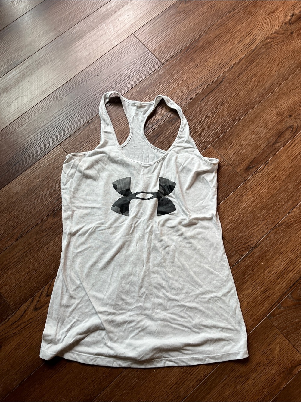 Under Armour White Racerback Tank with Black Logo